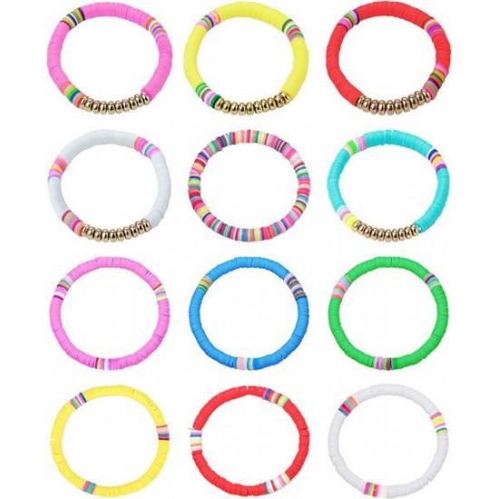 12Pcs Heishi Surfer Bracelets For Women Colorful Friendship Vsco Boho Bead Bracelet Stackable Rainbow Bracelet Polymer Clay Elastic Rope Bracelet Summer Beach Jewelry 12Pcs Heishi Surfer Bracelets For Women Colorful Friendship Vsco Boho Bead Bracelet Stackable Rainbow Bracelet Polymer Clay Elastic Rope Bracelet Summer Beach Jewelry